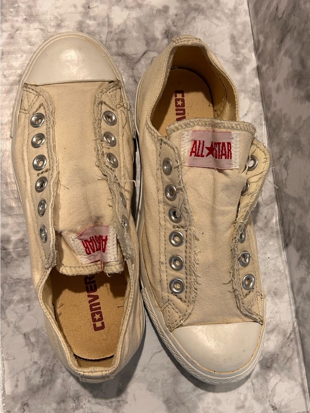 Converse Canvas Slip-On Sneakers in Off-White/Natural with Red Logo - Picture 3 of 5